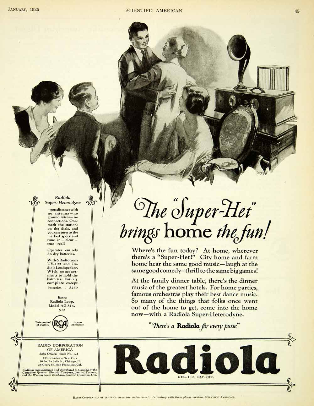 1925 Ad Radiola Super Heterodyne Radiotrons Loop Dancing Family Loudspeaker SCA4