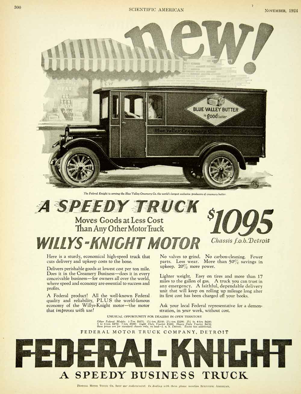 1924 Ad Federal Willys Knight Overland Business Truck Motor Blue Valley SCA4