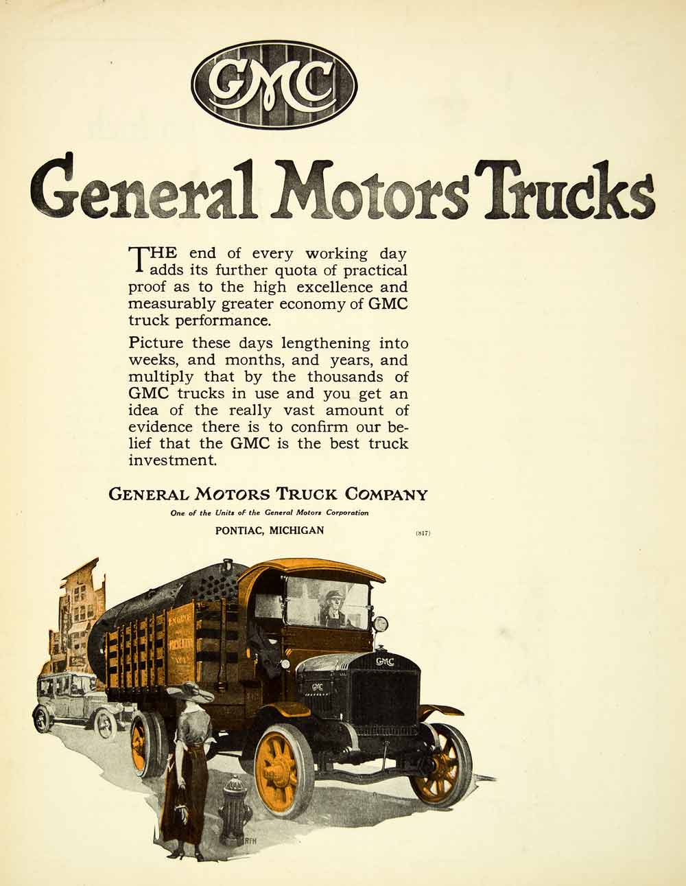 1921 Ad General Motors Trucks GMC Pontiac Michigan Engine Pickup Industrial SCA4