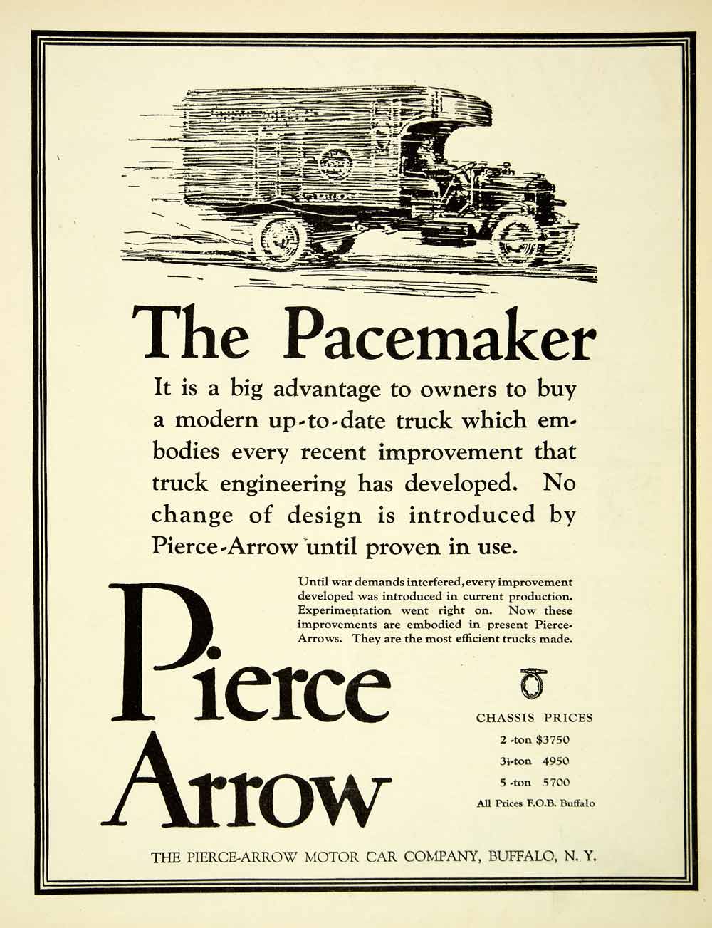 1921 Ad Pacemaker Truck Pierce Arrow Motor Car Automobile Buffalo Chassis SCA4