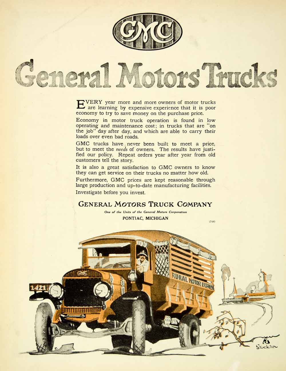 1921 Ad General Motors Truck GMC Rural Express Vehicle Pontiac Michigan SCA4