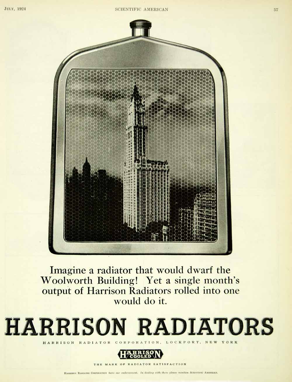 1924 Ad Harrison Radiators Lockport New York Woolworth Building Automobile SCA4