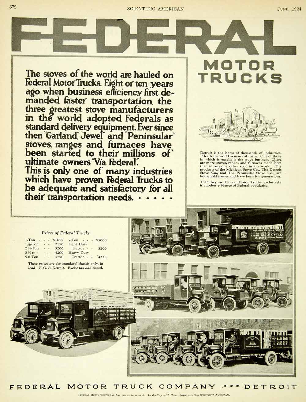 1924 Ad Federal Motor Trucks Detroit Michigan Business Peninsular Stoves SCA4