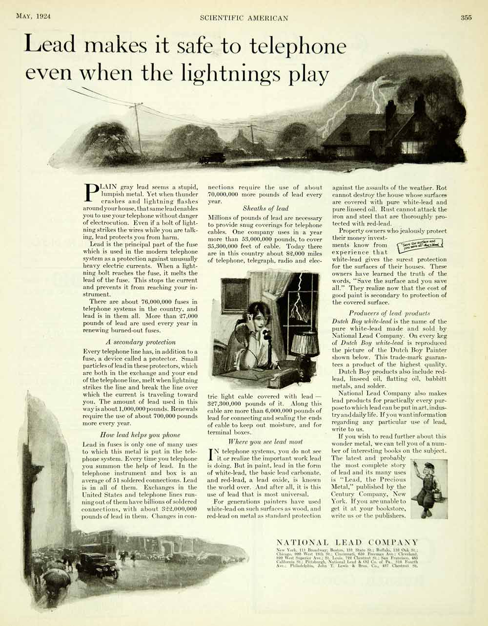 1924 Ad National Lead Dutch Boy Advertising Advertisement Phone Telephone SCA4