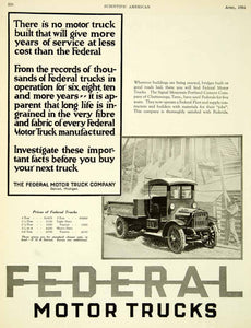 1924 Ad Fedearl Motor Truck Fleet Signal Mountain Portland Cement SCA4