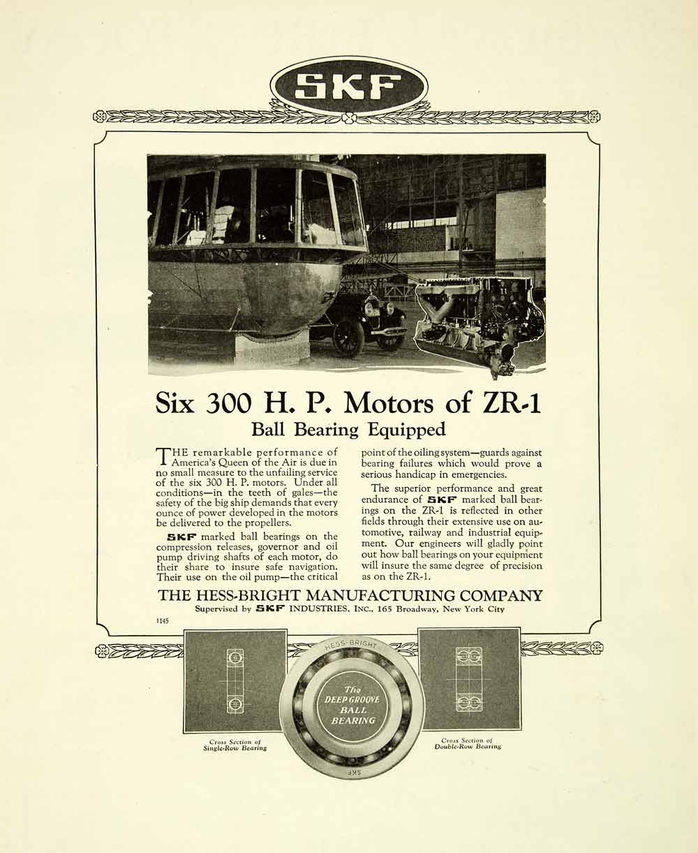 1924 Ad Hess-Bright Manufacturing SKF Industries Motor ZR-1 Ball Bearing SCA4