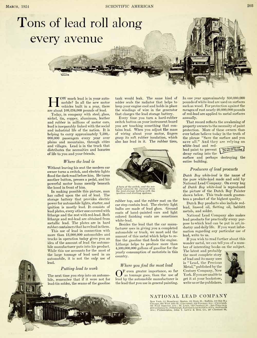 1924 Ad National Lead Modern Automobile Lithrage Gasoline Dutch Boy Painter SCA4