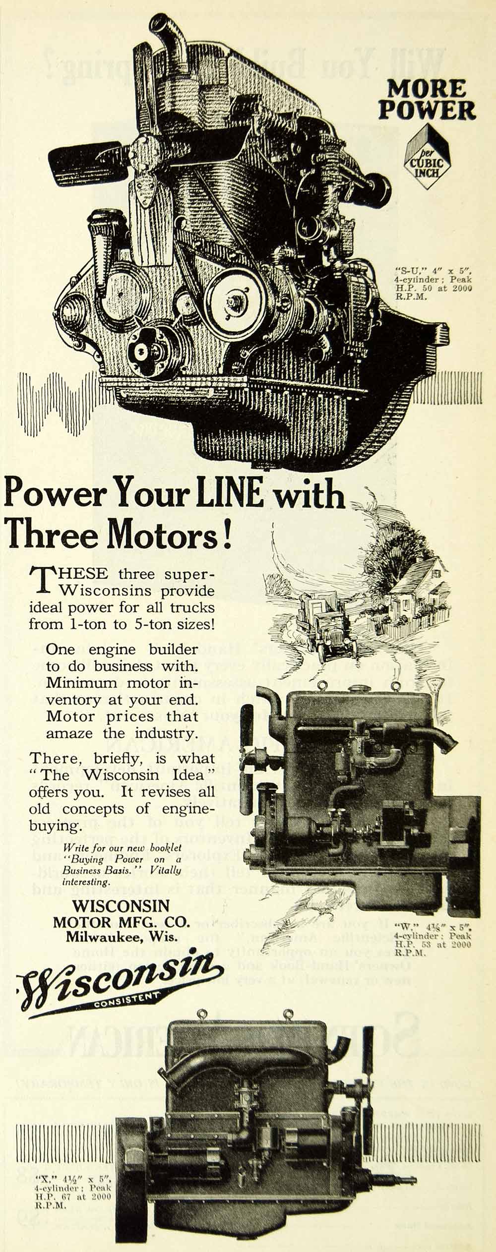 1925 Ad Wisconsin Motor Manufacturing Truck Engines Advertising SCA4