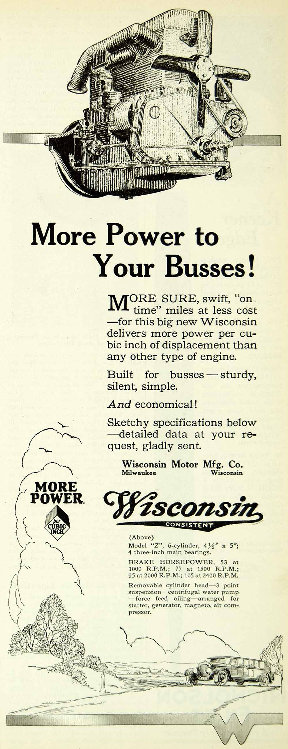 1925 Ad Wisconsin Motor Manufacturing Bus Engine Advertising Advertisement SCA4