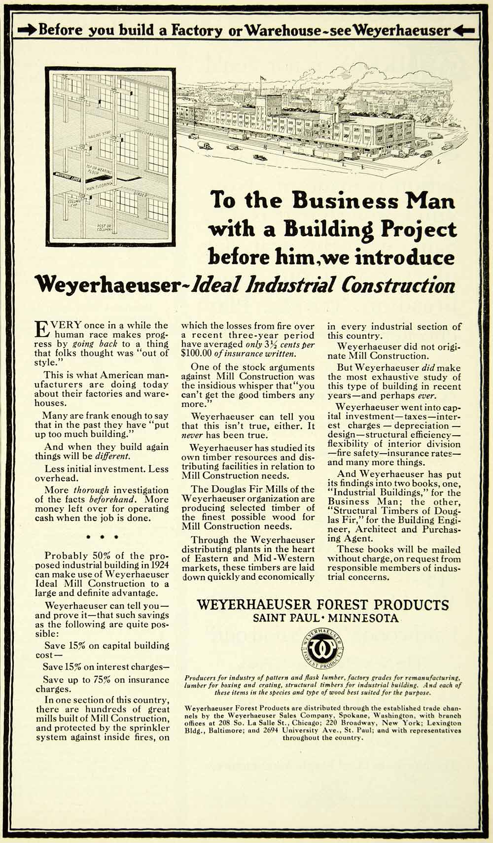 1924 Ad Weyerhaeuser-Ideal Industrial Construction Weyerhaeuser Frost SCA4