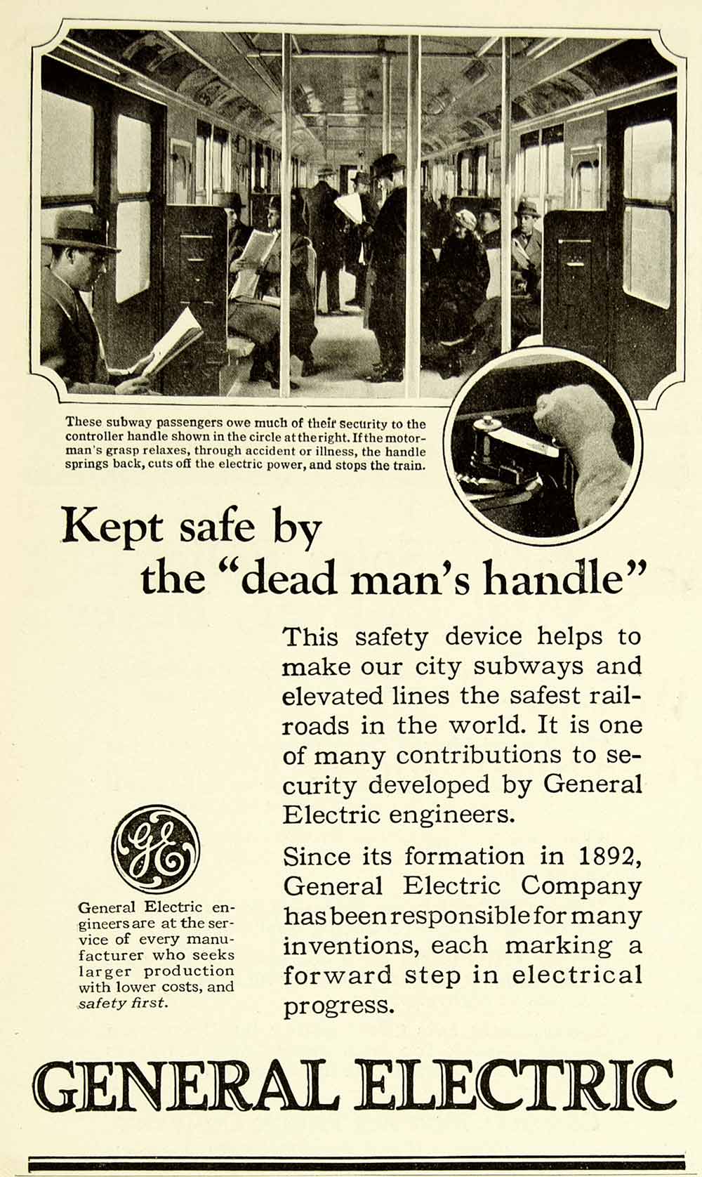 1924 Ad General Electric GE Dead Man's Handle Innovation Invention SCA4