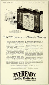 1924 Ad Eveready C Radio Battery Canadian National Carbon Vacuum Tube SCA4