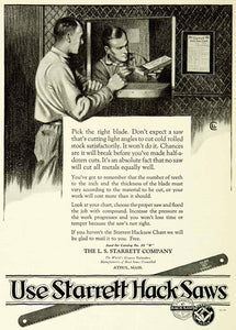 1921 Ad L.S. Starrett Unexcelled Hacksaws Athol Massachusetts Toolmaker SCA4