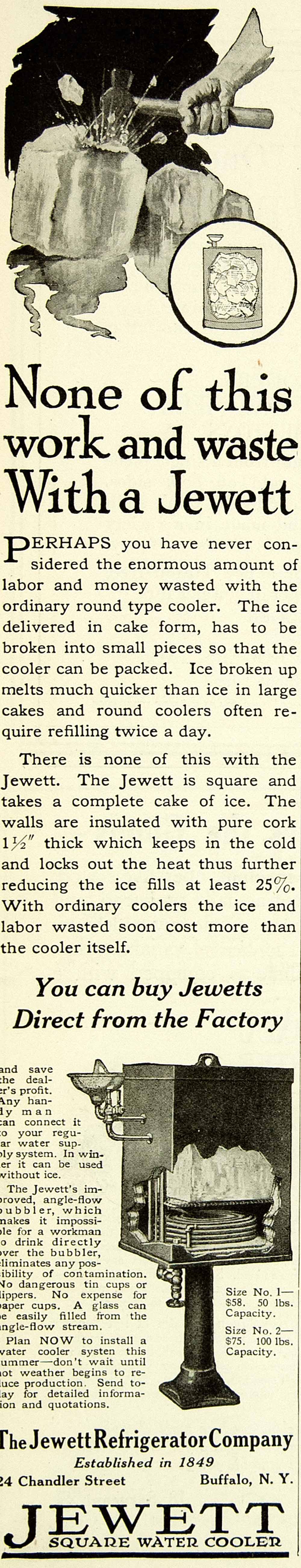 1921 Ad Jewett Square Water Cooler Refrigerator Ice Box Direct From Factory SCA4