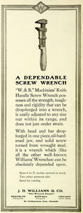 1921 Ad W&B Dependable Machinists Knife Handle Screw Wrench J.H. Williams SCA4 - Period Paper
