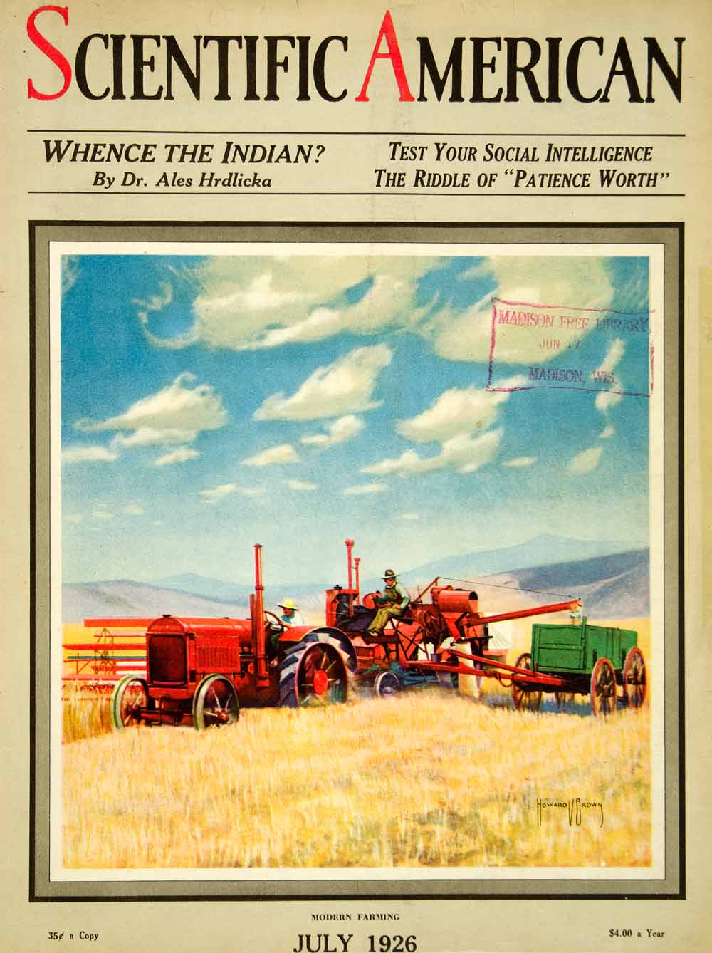 1926 Cover Scientific American Agriculture Farm Tractor Howard Vachel Brown SCA5