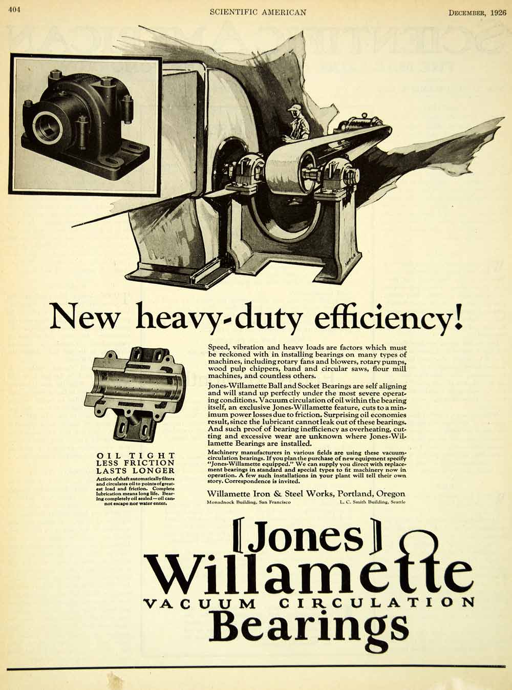 1926 Ad Antique Jones Willamette Vacuum Circulation Ball Socket Bearings SCA5