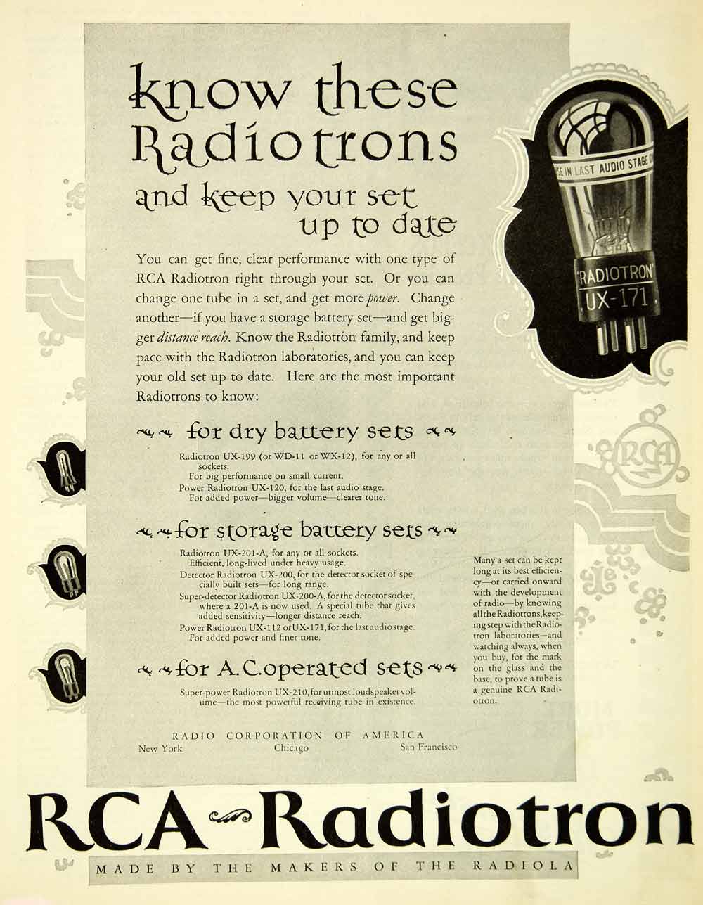 1926 Ad Antique RCA Trademark Radiotron Storage Dry Batteries Battery SCA5