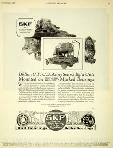 1926 Ad SKF Ball Roller Bearings Industrial U. S. Army Searchlight Anti SCA5