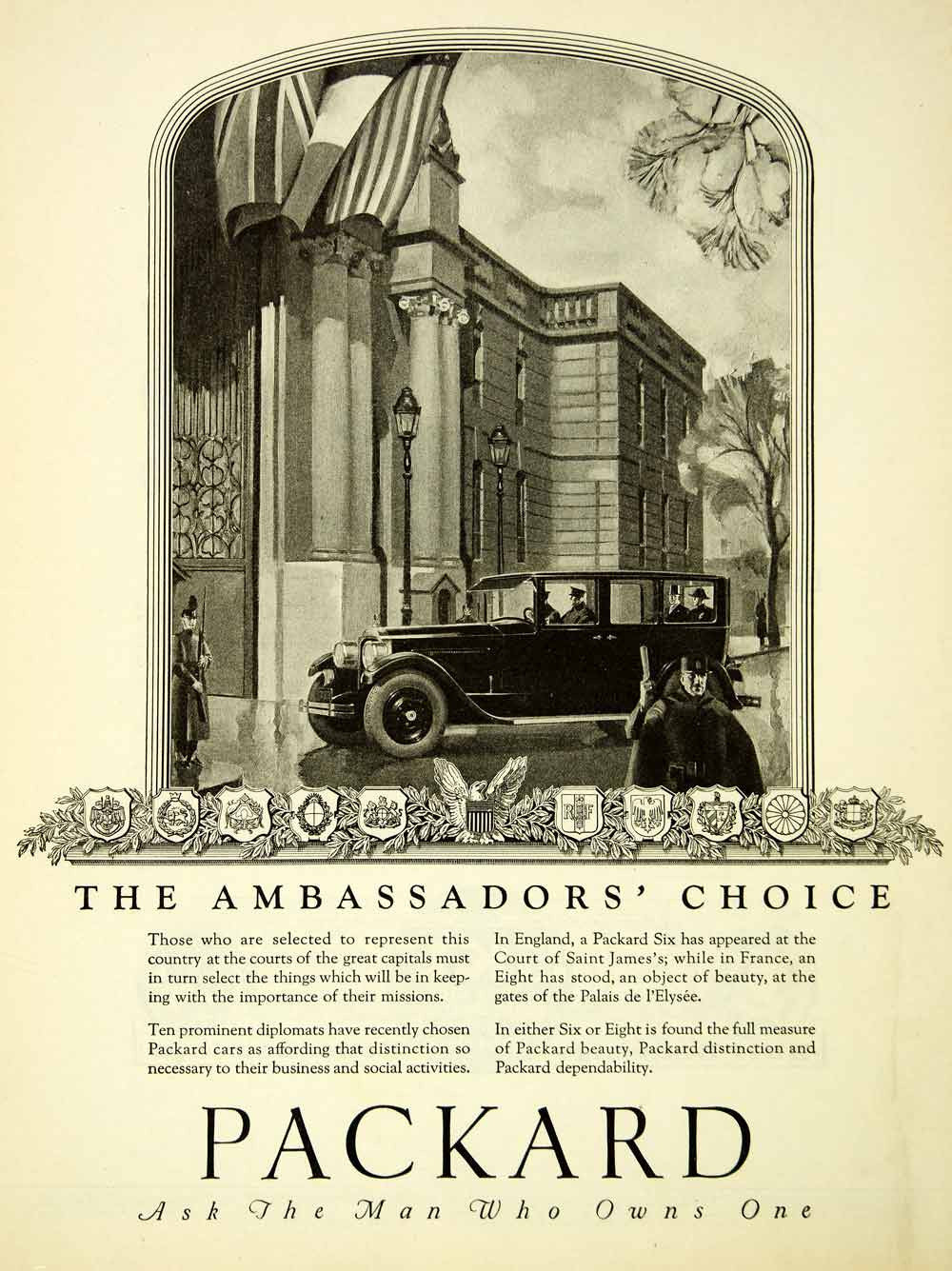 1926 Ad Antique Enclosed Six Eight Packard Ambassador Automobile Palais SCA5 - Period Paper
