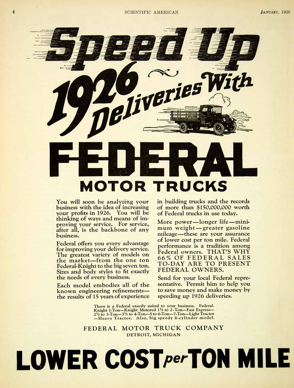 1926 Ad Antique Federal Knight Motor Delivery Trucks Tons Detroit American SCA5