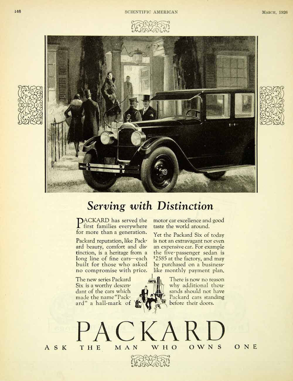 1926 Ad Antique Enclosed Packard Six Sedan Automobile Ask the Man Who Owns SCA5