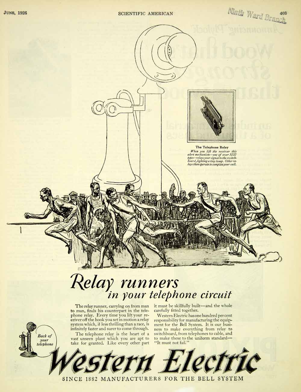 1926 Ad Western Electric Bell Antique Telephone Run Relay Race Sports SCA5
