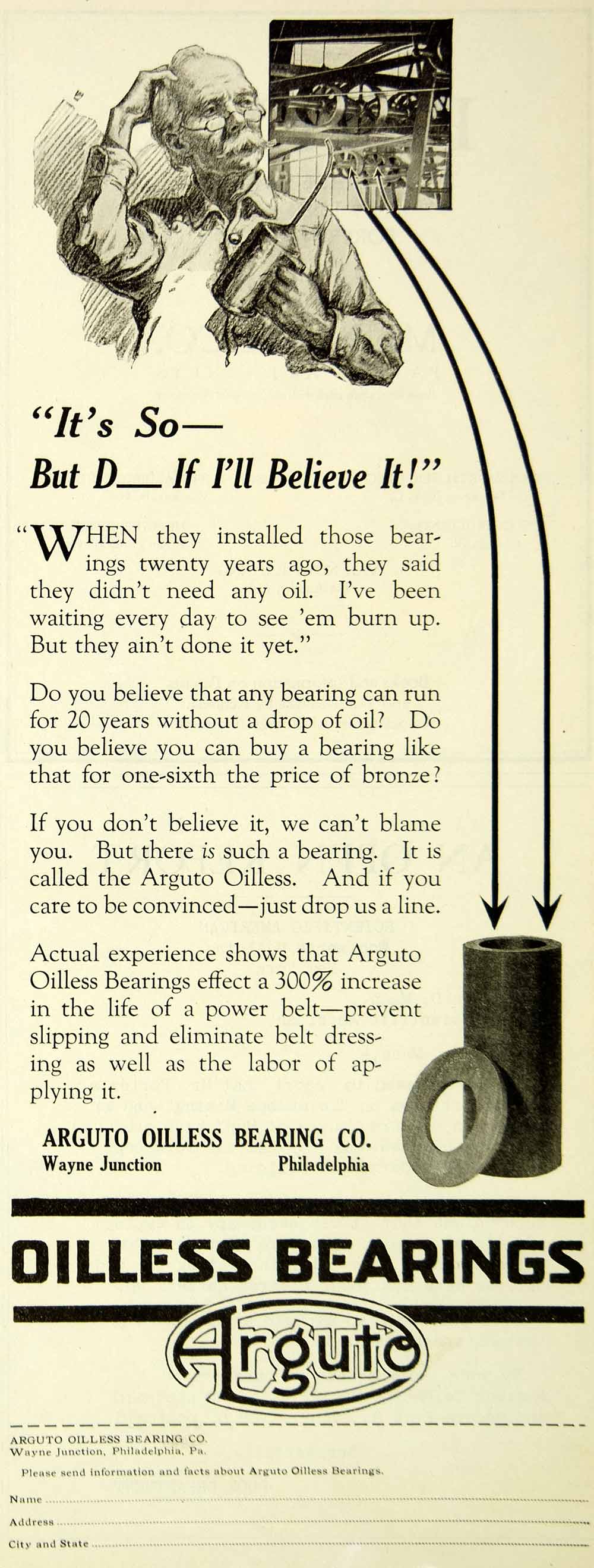 1926 Ad Arguto Oilless Bearing Industrial Mechanic Truck Car Parts SCA5