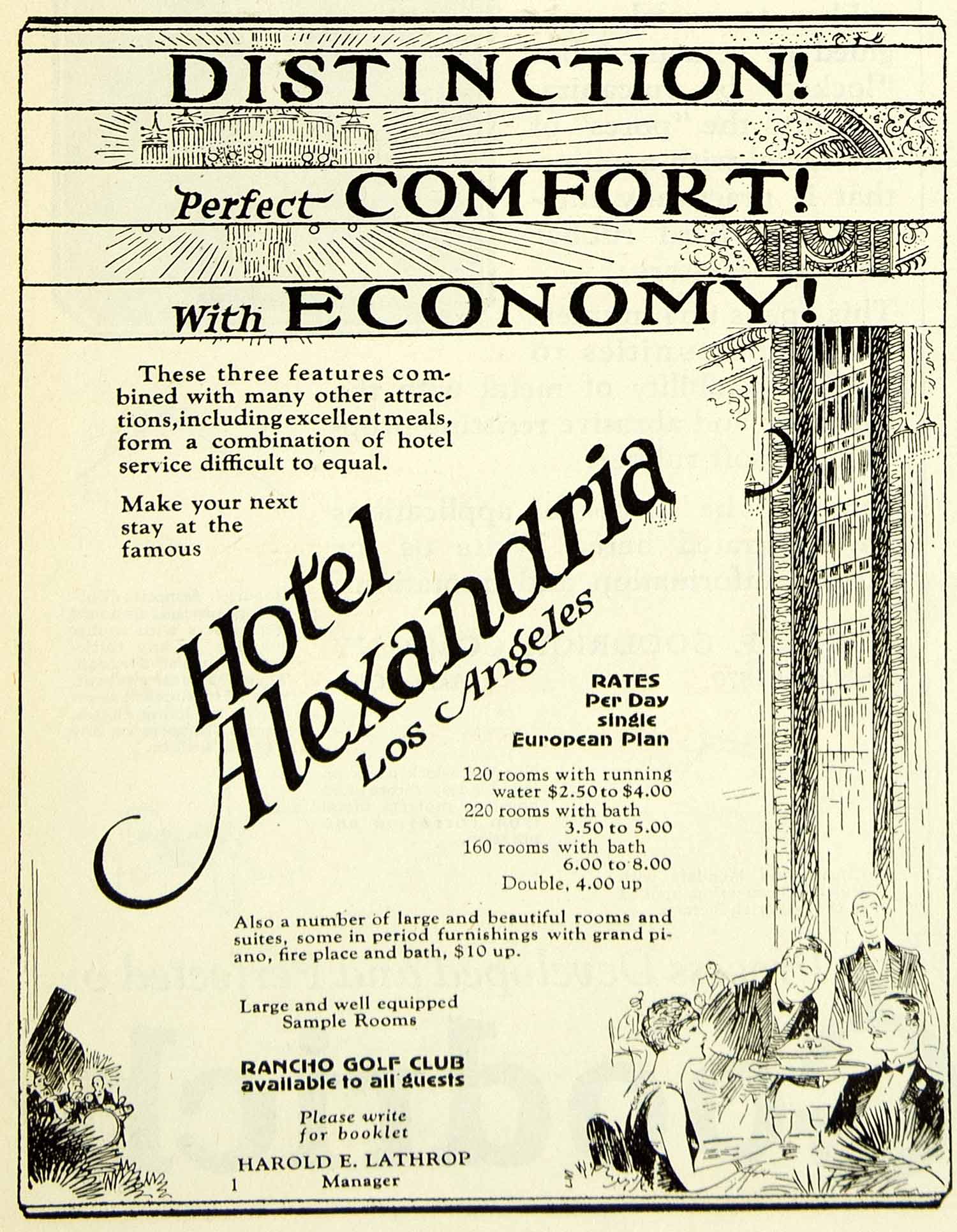 1926 Ad Hotel Alexandria Los Angelos Rancho Golf Club Harold E. Lathrop SCA5