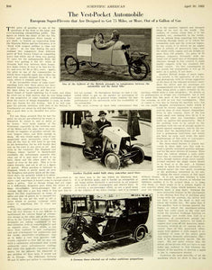 1921 Article Vest Pocket Automobile European Super-Flivvers Fuel Economy SCA5