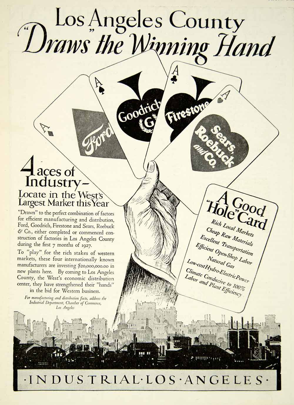 1927 Ad Industrial Los Angeles Firestone Goodrich Sears Roebuck Chamber SCA6