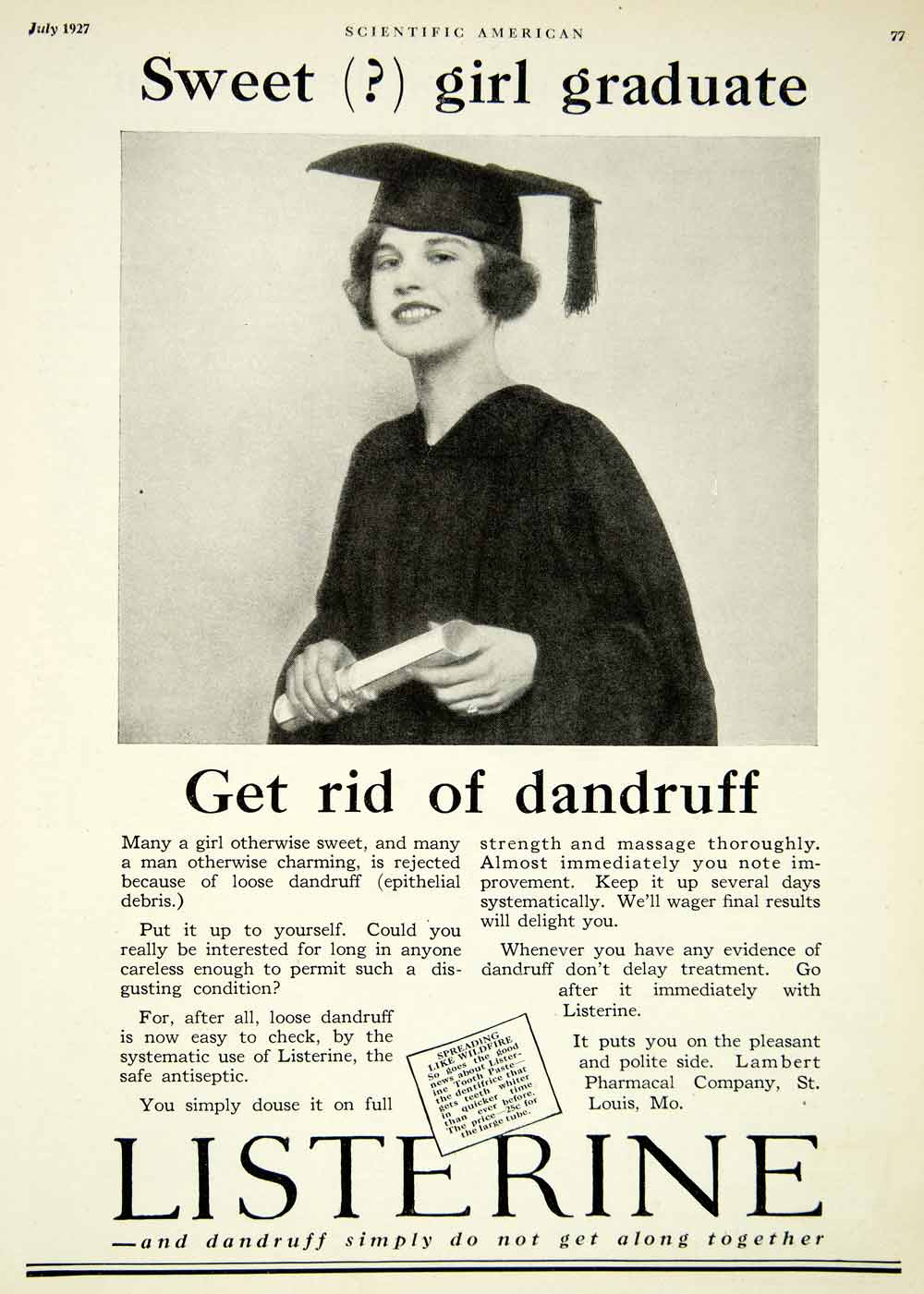 1927 Ad Listerine Dandruff Lambert Pharmacal St. Louis Missouri Hygiene SCA6