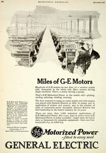 1927 Ad General Electric Motors Schenectady Textile Mill Advertisement SCA6