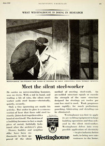 1929 Ad Westinghouse Steel Worker Steel Electrification Apparatus Wiring SCA6