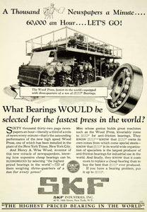 1929 Ad SKF Industries Wood Press Henry A Wise Newspaper Advertisement SCA6