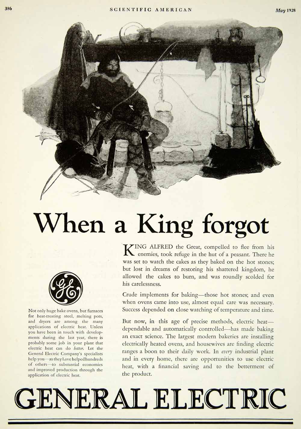 1928 Ad General Electric King Alfred Great Electricity Peasant SCA6