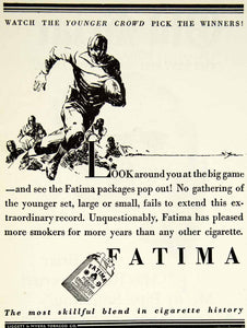 1927 Ad Fatima Turkish Cigarettes Football Game Richmond Virginia Athlete SCA6
