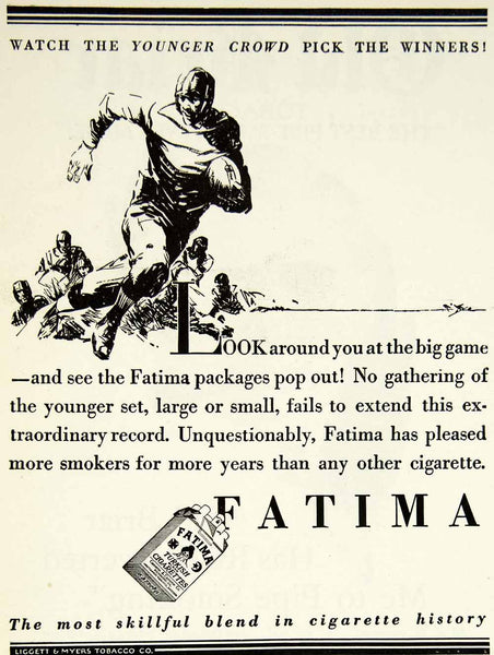 1927 Ad Fatima Turkish Cigarettes Football Game Richmond Virginia Athlete  SCA6