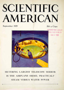 1929 Cover Scientific American Silvering Telescope Mirror Airplane Diesel SCA7