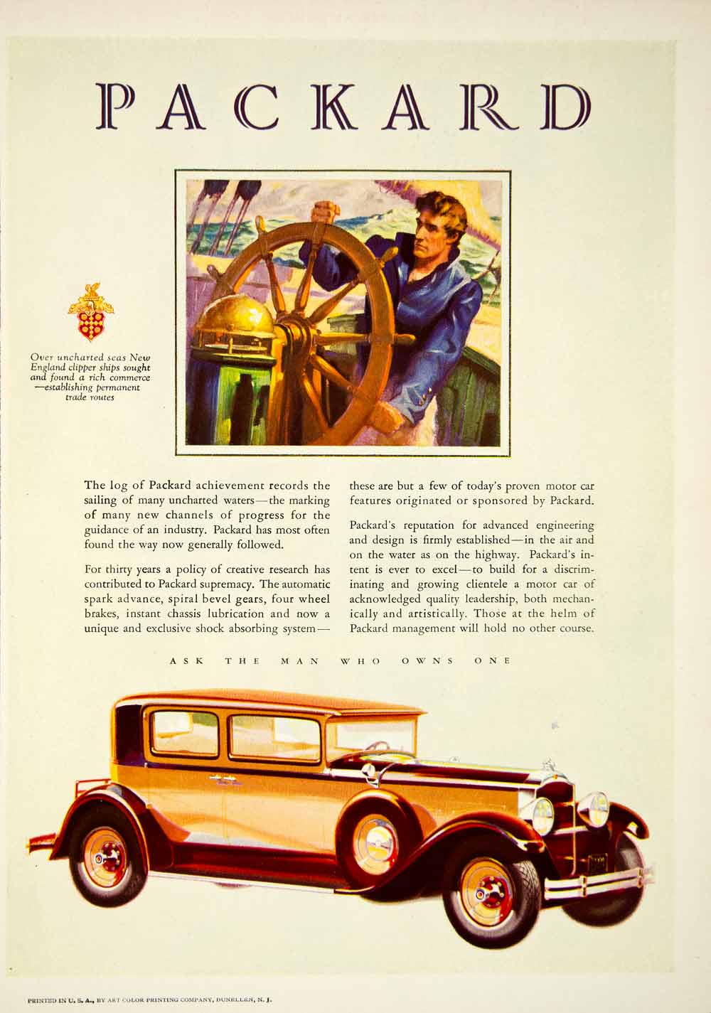 1929 Ad Packard Clipper Ship Automobile Vehicle Gold Profile Transportation SCA7
