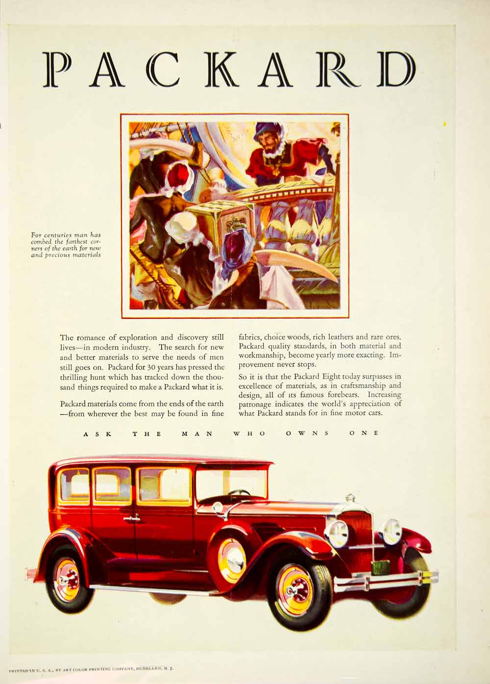 1929 Advert Packard Tusk Red Automobile Eight Car Transportation Vehicle SCA7