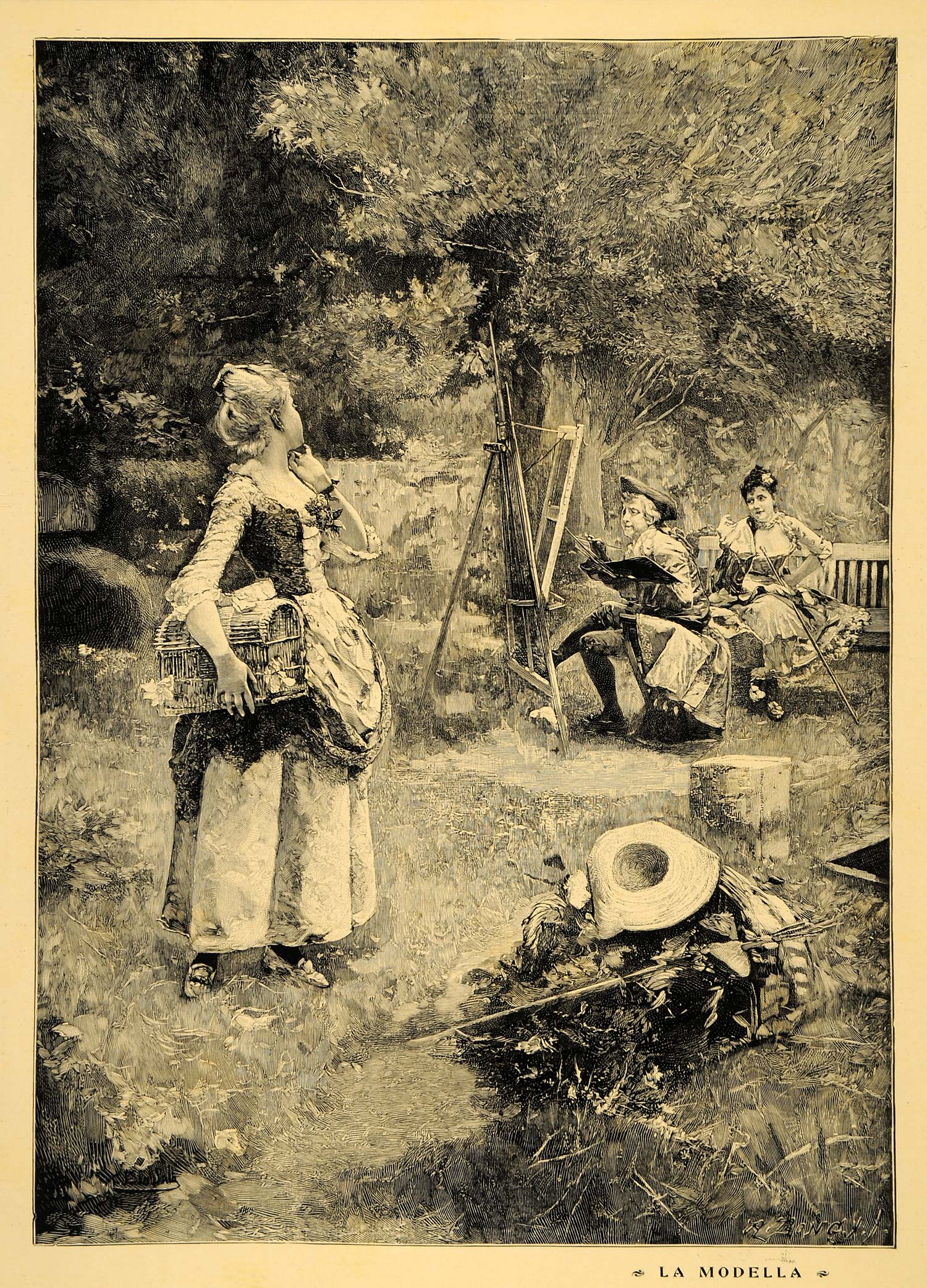 1921 Artist Model Costume Painter Painting Easel Print ORIGINAL HISTORIC SCI1