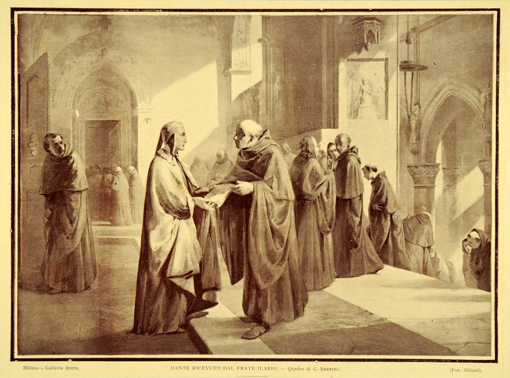 1921 Giuseppe Bertini Dante Meeeting Monastery Monks - ORIGINAL SCI1