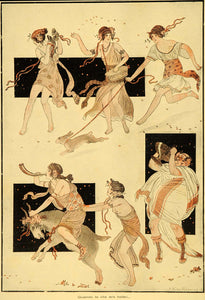 1921 Kuhn-Regnier Bacchanalia Greek Bacchus Nude Women - ORIGINAL SCI1