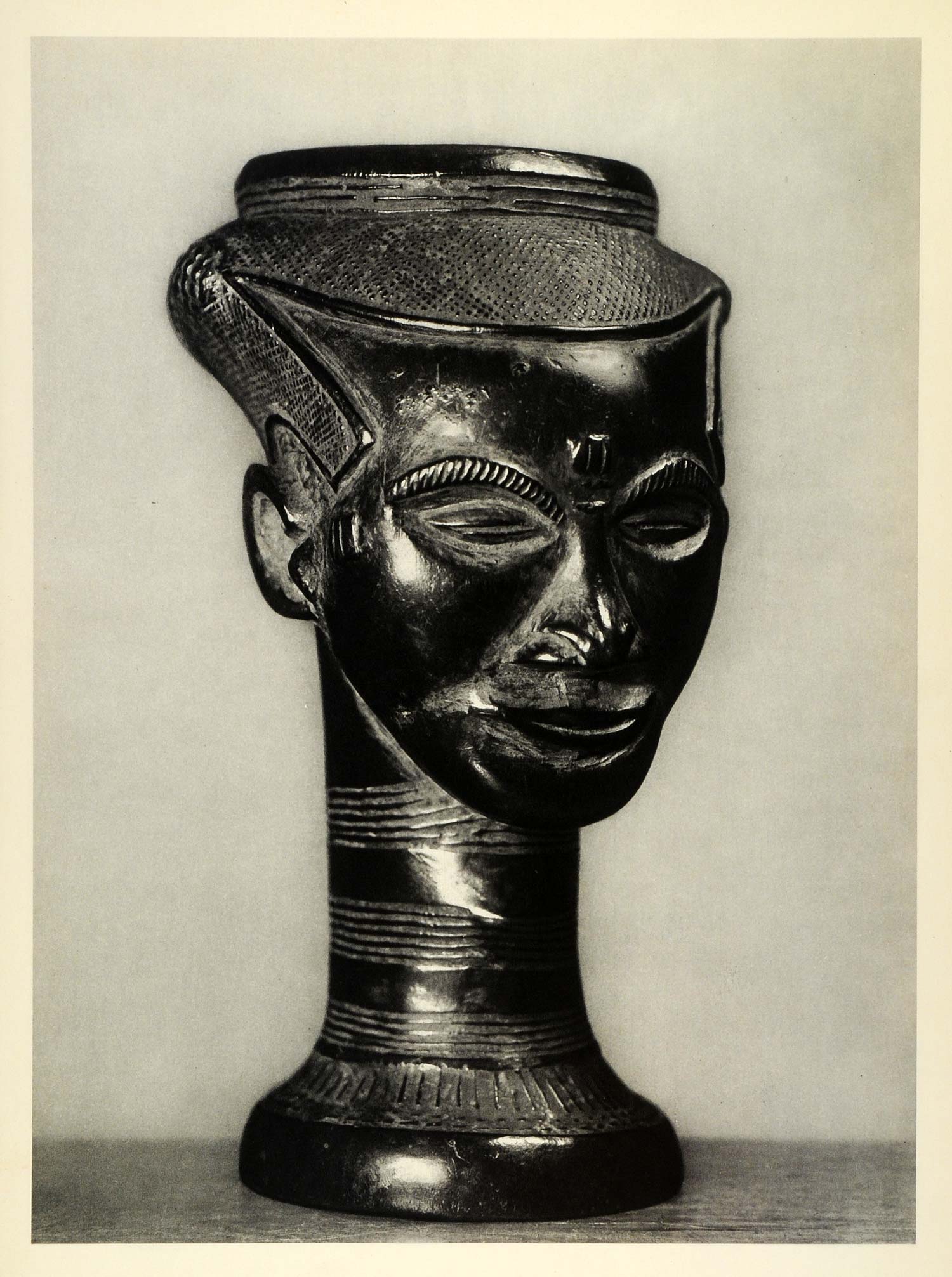 1955 Photogravure Sibbelee Wooden Goblet Head Tribe Kuba Bakuba Congo SCP2
