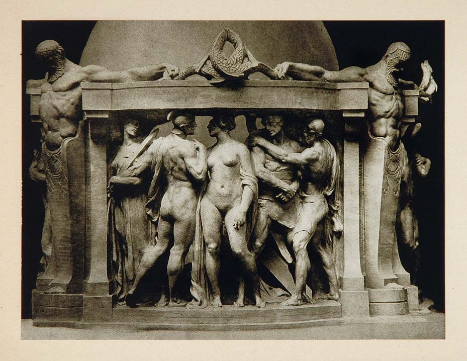 1915 Sculpture Lesson of Life Robert I. Aitken Print - ORIGINAL SCULPT