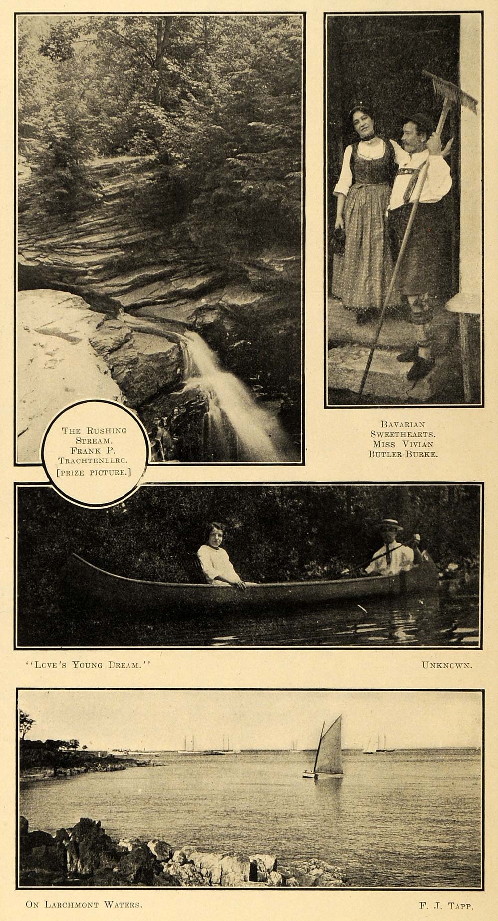 1913 Print Larchmont Canoeing Rake Bavarian Stream Boat ORIGINAL HISTORIC SEM1