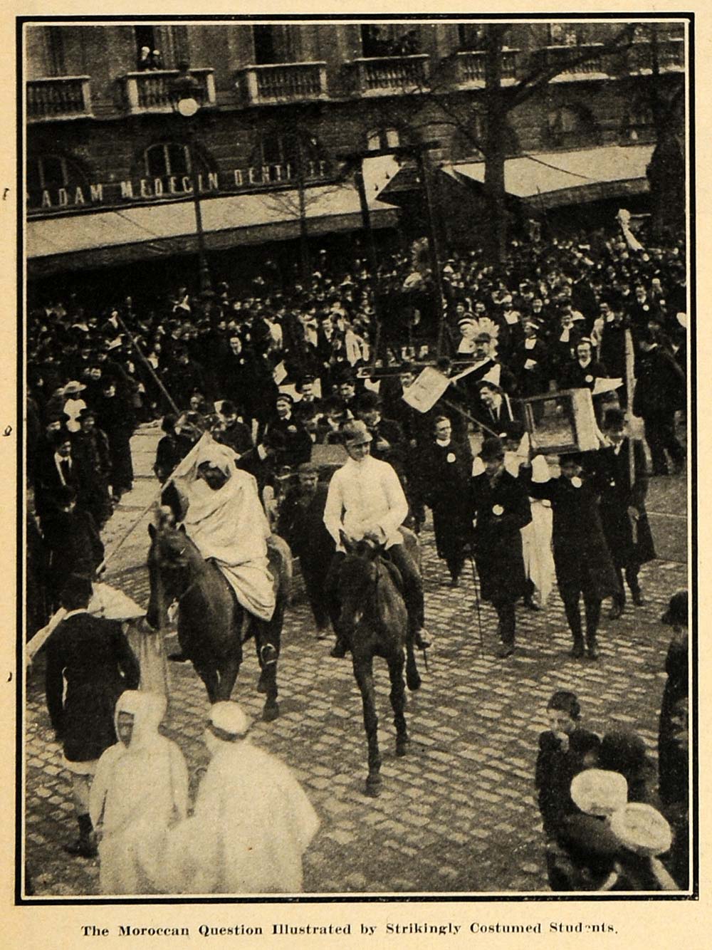 1908 Print Paris Carnival Demonstrate Morocco Question ORIGINAL HISTORIC SEM1