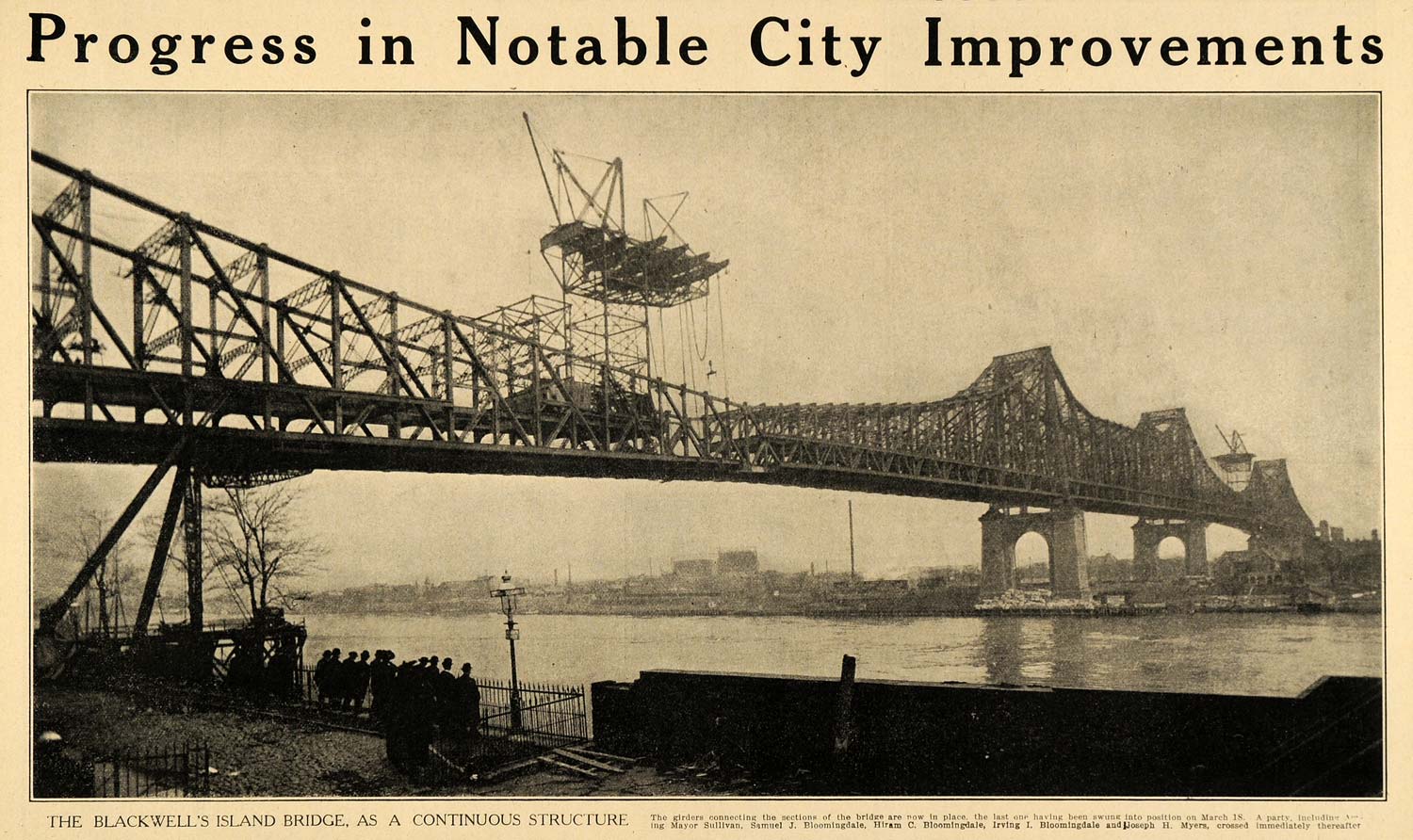 1908 Print New York Blackwell Island Bridge Constructed ORIGINAL HISTORIC SEM1