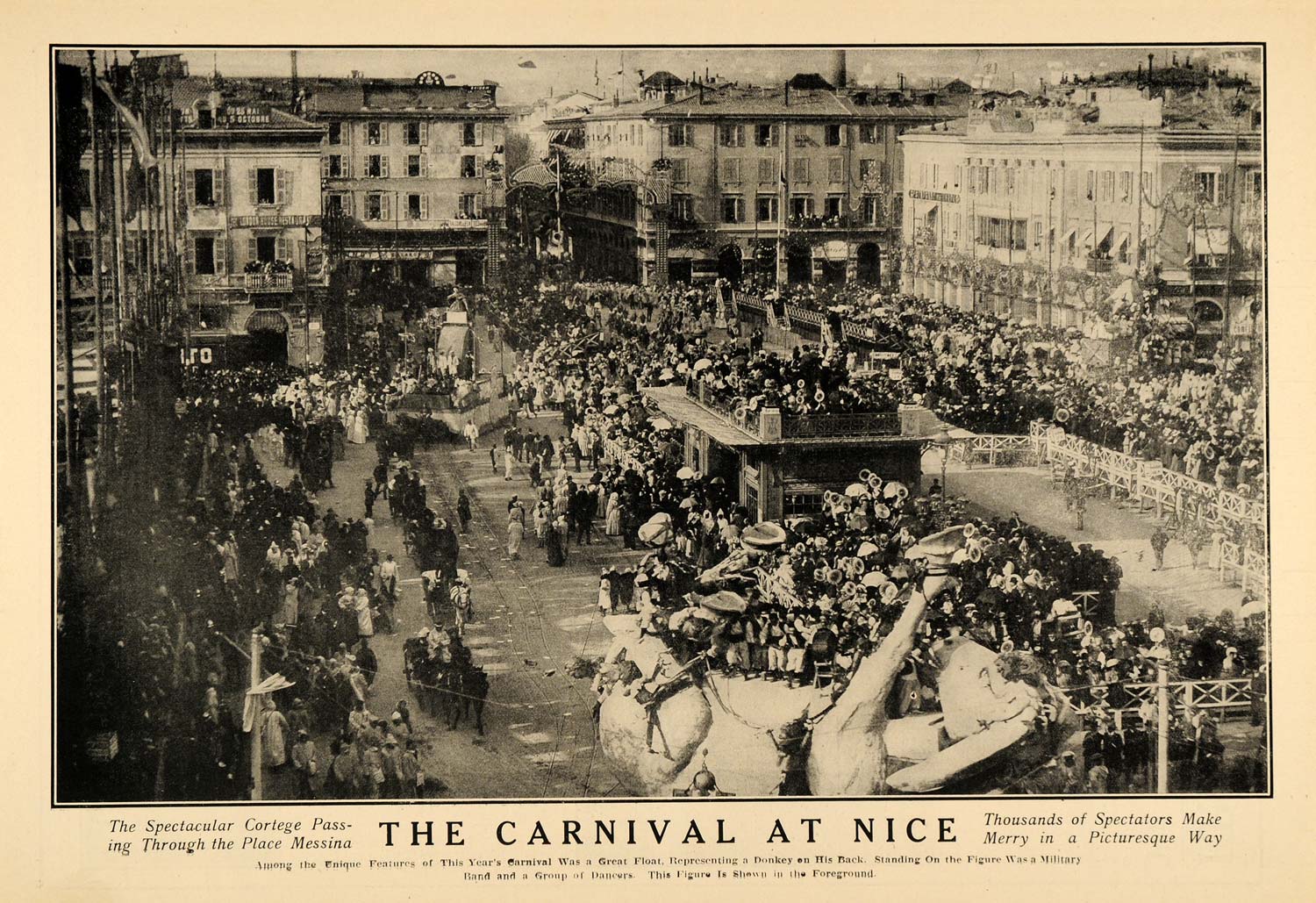 1908 Print Messina Nice France Carnival Parade Donkey - ORIGINAL HISTORIC SEM1